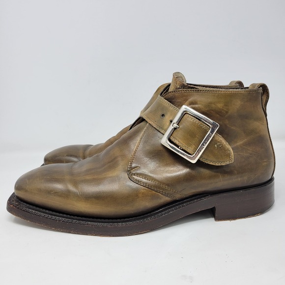 Bettanin & Venturi Mens Sz 9 Olive Leather Monk Strap Dress Shoes main image 6